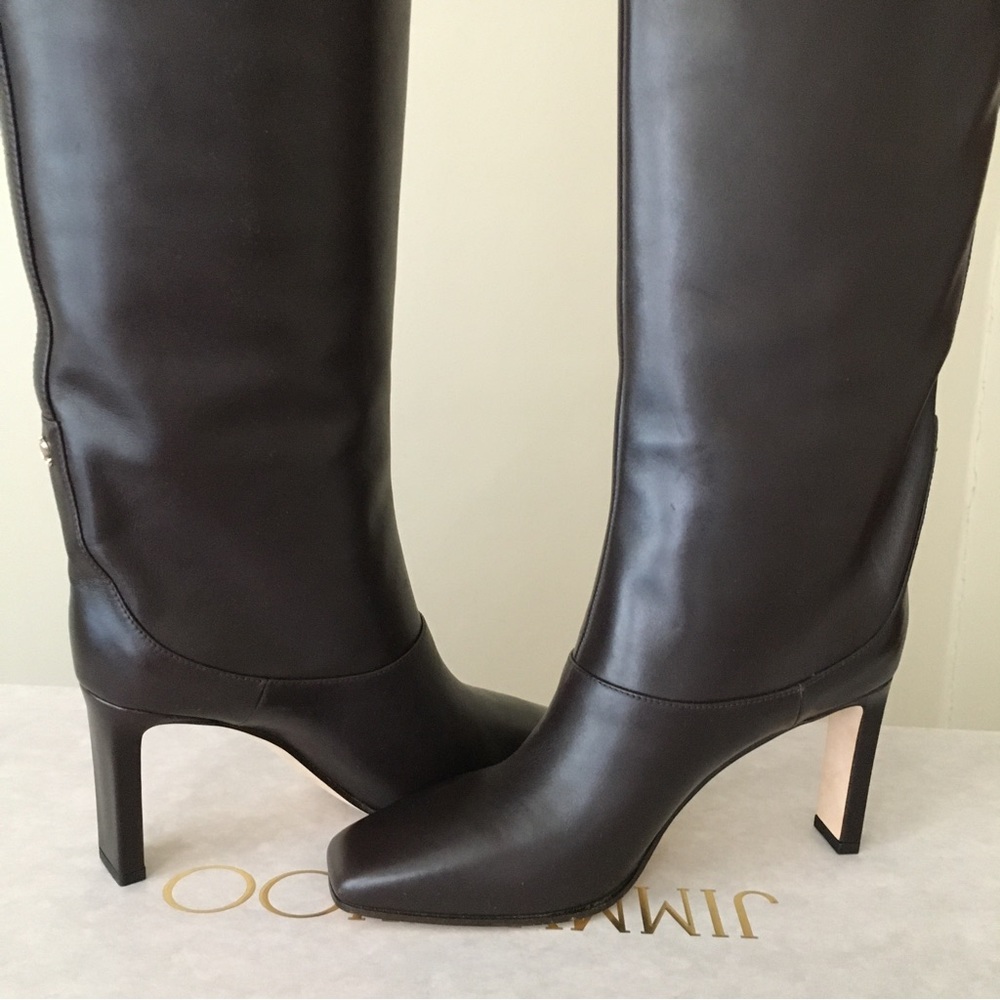 Jimmy Choo MAHESA 85 Square Heel Knee Hight Dark Brown Calf Leather Wome… - Picture 10 of 16